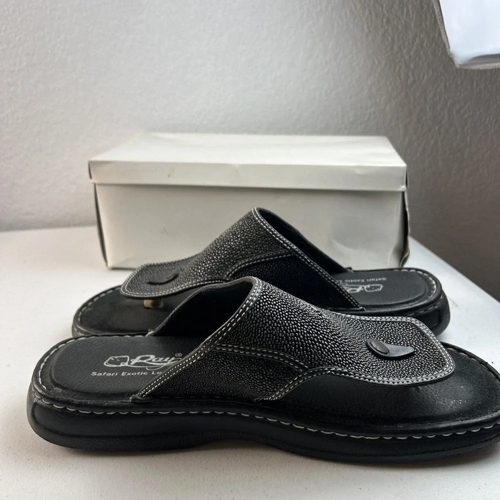 Ray Safari Exotic Leather Sandals Stingray‎ Black Mens Size 14